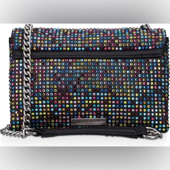 Kurt Geiger London Black Fabric Multicolor Rhinestone Medium Crossbody Bag - Picture 5 of 10
